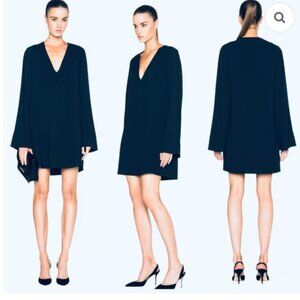 HELMUT LANG Dark Blue Long-sleeve V-neck Shift POCKETS Dress Minimalist XS